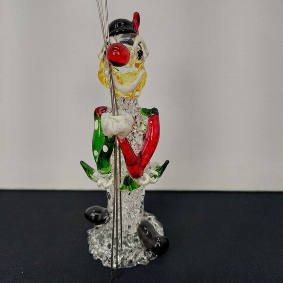 VTG Handcrafted Spaghetti Glass Clown Figurine Holding Red Green White Balloons - Picture 3 of 7